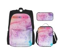 WURTON Mochila de hombro 3 en 1 con estampado de mármol colorido pastel, rosa, azul y morado, bolsa de libros, lonchera y estuche, estuche de viaje para laptop, Negro -, Talla única, Compacto