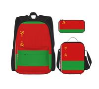 WURTON Mochila de hombro con estampado de bandera de Bielorrusia 3 en 1, juego de lonchera, estuche para lápices, viajes, laptop, mochilas
