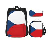 WURTON Mochila de hombro con estampado de bandera de la República Checa 3 en 1, bolsa de almuerzo, estuche para lápices, mochila de viaje para laptop, Negro -, Talla única