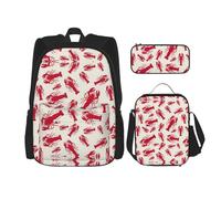 WURTON Mochila de hombro con estampado de langosta roja 3 en 1, juego de lonchera, estuche, estuche de viaje para laptop, Negro -, Talla única