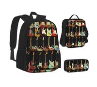 WURTON Mochila escolar 3 en 1 con estampado de astronauta para adolescentes, bolsa de almuerzo, mochila escolar para niños, Patrón de guitarra artística, Talla única