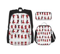 WURTON Mochila escolar 3 en 1 con estampado de baile de salón con fiambrera, estuche para lápices, mochila de viaje para laptop