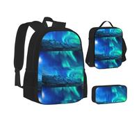 WURTON Mochila escolar 3 en 1 con estampado de bandera de Italia para adolescentes, bolsa de almuerzo, mochila escolar para niños, Luces del Norte, Talla única