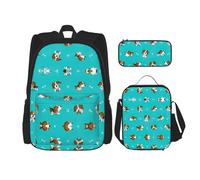 WURTON Mochila escolar 3 en 1 con estampado de carlino de caricatura, con lonchera y estuche para lápices, mochilas de viaje para laptop, Perro Beagle de dibujos animados, Talla única