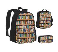 WURTON Mochila escolar 3 en 1 con estampado de flamencos, bolsa de almuerzo para adolescentes, mochila escolar para niños, Librería de biblioteca, Talla única