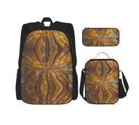 WURTON Mochila escolar 3 en 1 con estampado de fuego azul y rosa, con fiambrera, estuche para lápices, mochila de viaje para laptop, Árbol amarillo, Talla única