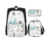 WURTON Mochila escolar 3 en 1 con estampado de guitarras, con fiambrera, estuche para lápices, mochila de viaje para laptop, Dinosaurio caminando, Talla única