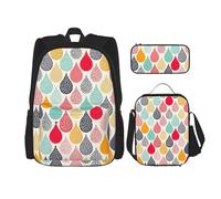 WURTON Mochila escolar 3 en 1 con estampado de mariposas azules, con fiambrera, estuche para lápices, mochila de viaje para laptop, Gotas de agua y puntos, Talla única