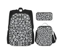 WURTON Mochila escolar 3 en 1 con estampado de mariposas azules, con fiambrera, estuche para lápices, mochila de viaje para laptop, Pila de balones de fútbol, Talla única