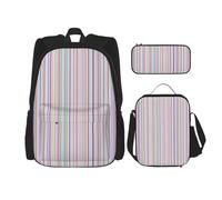 WURTON Mochila escolar 3 en 1 con estampado de mármol colorido pastel, rosa, azul y morado, con lonchera y estuche para lápices, mochila de viaje para laptop, Rayas de color., Talla única