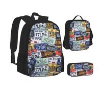 WURTON Mochila escolar 3 en 1 con estampado de muchos perros para adolescentes, bolsa de almuerzo, mochila escolar para niños, Matrícula, Talla única