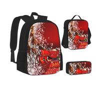 WURTON Mochila escolar 3 en 1 con estampado mágico de Navidad, para adolescentes, bolsa de almuerzo, estuche para lápices, mochila escolar para niños, Magia de Navidad, Talla única