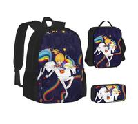 WURTON Rainbow Bright Print - Juego de lonchera 3 en 1 con mochila y estuche a juego, Negro -, Talla única