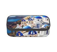 WURTON Santorini - Estuche para lápices con impresión de vista al mar de la isla griega, gran capacidad, bolsa de lápices para adultos, caja de almacenamiento multifuncional
