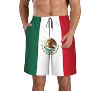 WURTON Traje de baño con estampado de bandera de México para hombre, de secado rápido, para verano, vacaciones, playa, pantalones cortos con bolsillos, Blanco, Medium