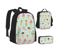 WURTON White Trees - Mochila escolar 3 en 1 con estampado de camuflaje para adolescentes, bolsa de almuerzo, mochila escolar para niños, Conos de helado, Talla única
