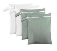 Wusboo Bolsa Impermeable Bañador Mojado 40 x 30 Cm, Bolsa Impermeable Piscina 2 Verde Gris & 2 Blanca, Laundry Bag Reutilizable Con Cremallera para Ropa Sucia, Toallas de Playa y Pañales