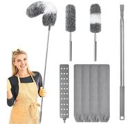Wusboo Plumero Atrapapolvo de 8 Piezas, 2 Plumeros Telescopico Extensible de Microfibra hasta 253 cm, Plumero Plano para Ranuras con 4 Paños de Limpieza Reemplazables para Techos y Huecos