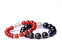 WUSHADEHANS Pulsera de Cristal, Pulsera 10Mm 12 Zodiaco Animal Charm Proteger Los Espíritus Mujer(Black 12mm-Chicken)