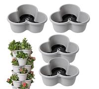 Wusideday Juego de 4 macetas apilables para fresas, macetas apilables de 4 niveles, macetas apilables para jardín al aire libre para fresas, flores, cultivo de verduras