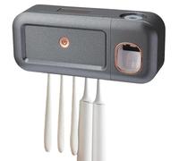 Wusideday Soporte para cepillo de dientes con luz UV, organizador de cepillos de dientes de baño sin taladros, dispensador automático de pasta de dientes, limpiador UV inteligente
