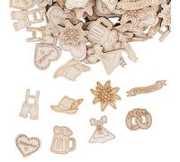 WUSJCOF 100 piezas de decoración de madera para Oktoberfest, confeti bávaro para mesa con diseños de Edelweiss, cerveza, dirndl, pretzel y pantalones de cuero, decoración temática bávara