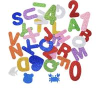 WUSJCOF 121 Piezas Autoadhesivas, Adhesivas de Goma Purpurina Brillante para Manualidades Infantiles,Tarjetas para Aprender,Cuatro paquetes de pegatinas contienen letras, números, animales(4,3 cm)