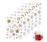 WUSJCOF 198x Pegatinas Navideñas, Estrellas Brillantes y Copos de Nieve Adhesivos, 6 Hojas para Tarjetas, Scrapbooking, Regalos, Manualidades y Calendarios de Adviento (Oro, Rojo y Plata)