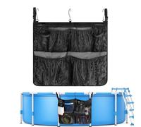 WUSJCOF 1PCS Bolsa de almacenamiento para piscina con 3 ganchos ajustables, organizador multifuncional con 5 compartimentos, cesta desmontable y lateral (60x18 cm), para piscina elevada y baño