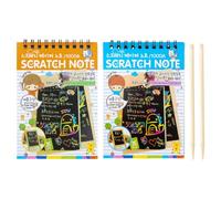 WUSJCOF 2 kits de rascado para niños, 24 hojas de papel para rascar, 2 lápices de madera para rascar, aptos para escribir, jugar y dibujar (14,5 × 10 cm)