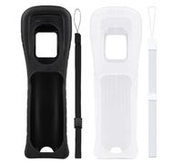 WUSJCOF 2 Unidades Funda de Silicona Protectora Anti-Slip con Correa Ajustable para la Muñeca,Funda de Silicona Dustproof para Mando de Nintendo Wii (Negro)
