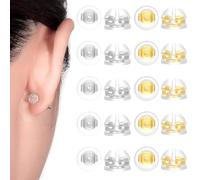 WUSJCOF 20 unidades Cierres de pendientes seguros,repuesto de silicona hipoalergénico,tuercas de oro,metal y plástico,goma con forma de bala y estilo mariposa,tapón posterior de seguridad (Plata)