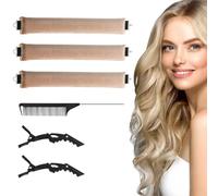 WUSJCOF 3 Piezas Rulos Sin Calor Heatless Curls Band Lockenwickler Durante la Noche Flexi Sticks con Gancho Lockenwickler con 2 Pinzas Lockenstab para Cabello Corto y Largo Pintail Comb (Marrón)