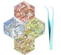 WUSJCOF 4 juegos de Lindo Cartoon Scene, Alivio del estrés creativo para niños y adultos, Terapia de pegatinas, Apilamiento divertido, Diy Reutilizables, 3D para Bricolaje, (Con pinzas)