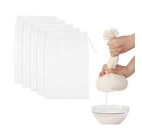 WUSJCOF 5 piezas Bolsas Reutilizables Malla Fina Nailon, Orgánicas y Lavables con Cordón, Vegetal, Cheese Cloth, Colador de Tela, Paños de Filtro, Tamizar Zumo, Té, Leche de Nueces, Tofu (20 × 30 cm)