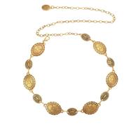 WUSJCOF Cinturón de cadena metálico para mujer, estilo vintage con margaritas caladas, hebillas ajustables, ideal para vestidos, jeans y suéteres, elegante y versátil (Oro)