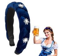 WUSJCOF Diadema Tradicional para Mujer con Edelweiss Trenzado, Banda de Terciopelo como Accesorio de Dirndl para Oktoberfest y Wiesn (Azul Oscuro)