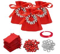 WUSJCOF Juego de 24 piezas - Empaques de regalo para graduación, regalos para invitados de graduación, colgantes de coronas de laurel, bolsas de organza roja, colgantes de borlas (Rojo)