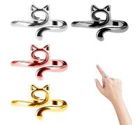 WUSJCOF Juego de 4 piezas de anillos ajustables para tejer y crochet, guía de hilo, dedal trenzado, soporte, lindos con diseño de gato, Häkelring y Strickzubehör, gancho de malla abierta(Multicolor)
