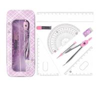 WUSJCOF Juego de Reglas Escolar Compás Escolar para Escuela Secundaria y Primaria Kit Completo con Escuadra y Cartabón Transportador Regla Pack Material Escolar para Estudiantes (rosa)