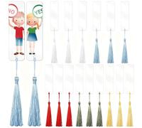 WUSJCOF Marcapáginas de acrílico, 15 juegos en blanco, originales, rectangulares transparentes, 15 borlas de colores (cinco colores), para etiquetas de páginas, puntos de libro y libros personalizado.