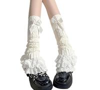 WUSJCOF Polainas Mujer Y2K Calentadores de Piernas con Lazo Kawaii Lolita Accesorios Tejidos Altos hasta la Rodilla con Encaje para Chicas