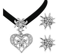 WUSJCOF Set de 3 piezas Tradicional Bávara, Accesorios Oktoberfest, Collar con Colgante de Corazón y Pendientes Edelweiss, Complementos Dirndl y Conjunto de Joyas para Mujeres, Festival de Cerveza