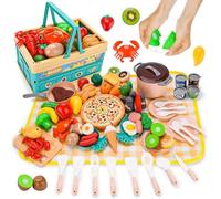 WUSUPU Cocina Juguete con Comida Juguete,Accesorios Cocina Juguetes,Juego de rol Cocinita Infantil con Comida Juguete Cubiertos Cesta Picnic Niños, Cocina Infantil Cocina de Juguete