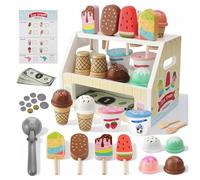 WUSUPU Heladeria Juguete,Mini Juguete de Helado,Tienda de Helados con Conos,Tienda de Helados Accesorios de Cocina,Madera Juguetes Juego Educativos Regalo para Niñas Niños 3 4 5 6 años