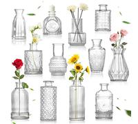 WUSUPU Juego de 12 Jarrones Pequeños de Cristal,Mini Jarron Cristal,jarrones Decorativos Vintage,Centros De Mesa De Cristals De Flores para Decoración del Hogar y del Salón,Decoración de Boda