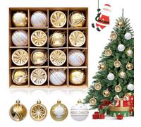 WUSUPU Juego de 16 Bolas de Navidad para árbol,Adornos Navideños Plástico,DecoracióN para Colgar en Fiestas,Decoración del Hogar y Decoración de Jardines al Aire Libre,Tema Dorado y Blanco