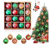 WUSUPU Juego de 16 Bolas de Navidad para árbol,Adornos Navideños Plástico,DecoracióN para Colgar en Fiestas,Decoración del Hogar y Decoración de Jardines al Aire Libre,Tema Dorado Verde y Rojo