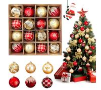 WUSUPU Juego de 16 Bolas de Navidad para árbol,Adornos Navideños Plástico,DecoracióN para Colgar en Fiestas de Temporada,Decoración del Hogar,Tema Dorado y Rojo