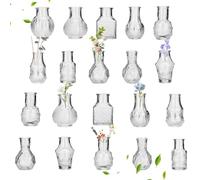 WUSUPU Juego de 20 mini jarrones de cristal, pequeños jarrones decorativos, vintage, minijarrones de diferentes tamaños, para mesa, decoración, centro, hogar, cumpleaños, festivales